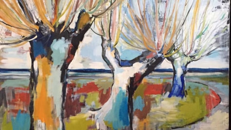 Træer langs vejen om efteråret - et flot maleri