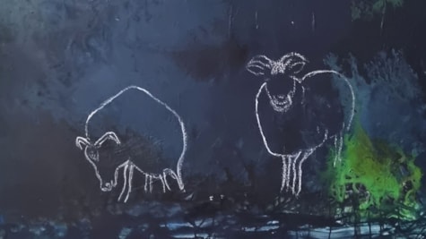 Tegning af geder på mørkeblå baggrund